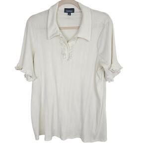 ModCloth Top Short Sleeve Polo Shirt Rib Knit Polo Casual Polo Shirt 1X Ivory